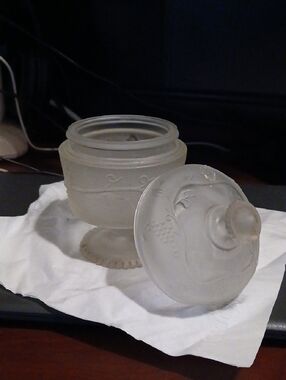 Frosted Glass Covered Sugar Bowl - Frosted White